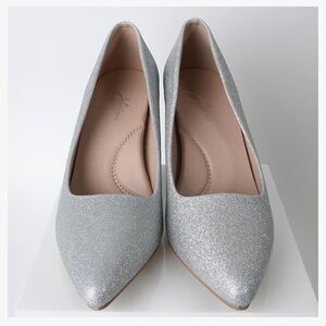 J. Adams Jolie Silver Sparkly Heels - Closed Pointed Toe Classic Pumps
